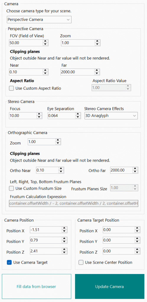 Camera Setup tab page in EasyThree