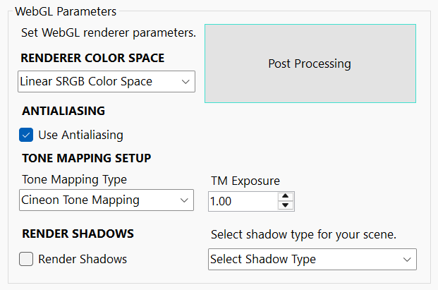 WebGL Parameters layout in EasyThree
